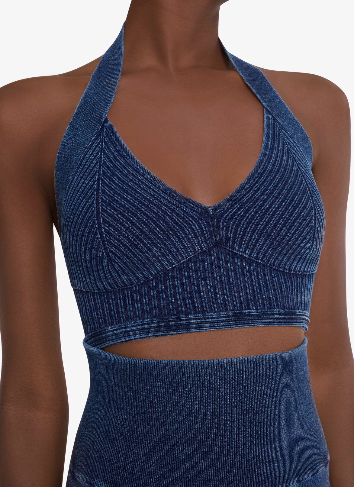 HALTER NECK KNITTED DENIM BRA ALAÏA BLUE JEANS HALTER NECK KNITTED DENIM BRA